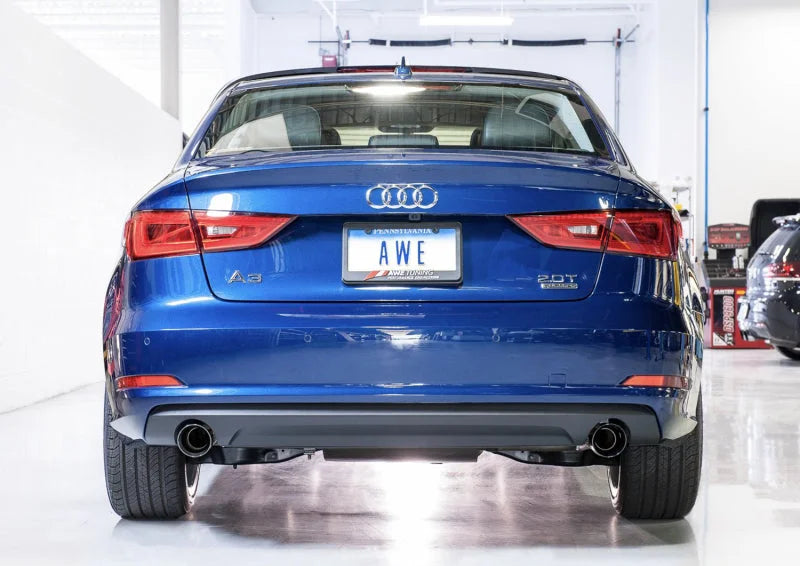 AWE Tuning Audi 8V A3 Touring Edition Exhaust - Dual Outlet Diamond Black 90 mm Tips - Detail View