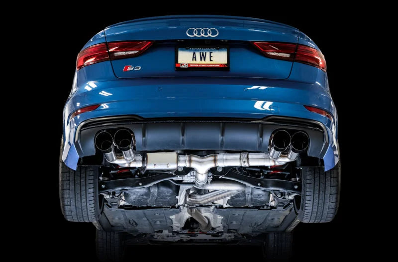 AWE Tuning Audi 8V S3 SwitchPath Exhaust w/Diamond Black Tips 102mm - Installation View