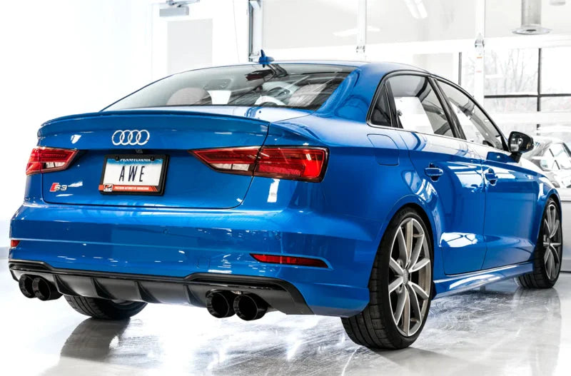 AWE Tuning Audi 8V S3 Track Edition Exhaust w/Diamond Black Tips 102mm - Side View