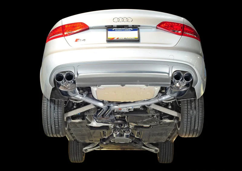 AWE Tuning Audi B8.5 S4 3.0T Touring Edition Exhaust System - Chrome Silver Tips (102mm) - Side View