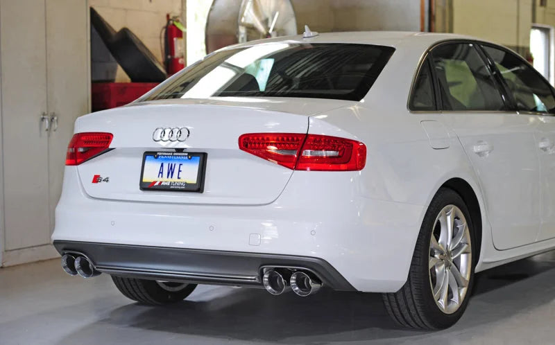 AWE Tuning Audi B8.5 S4 3.0T Track Edition Exhaust - Chrome Silver Tips (102mm) - Side View