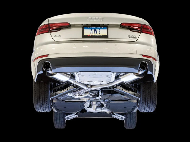 AWE Tuning Audi B9 A4 Touring Edition Exhaust Dual Outlet - Chrome Silver Tips (Includes DP) - Side View