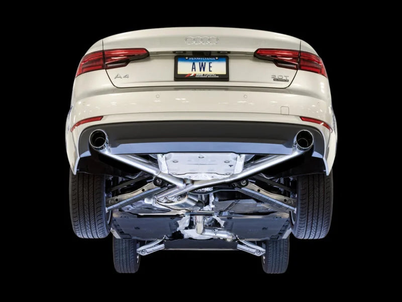 AWE Tuning Audi B9 A4 Track Edition Exhaust Dual Outlet - Chrome Silver Tips (Includes DP) - Side View