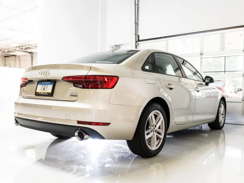 AWE Tuning Audi B9 A4 Track Edition Exhaust Dual Outlet - Chrome Silver Tips (Includes DP) - Back View