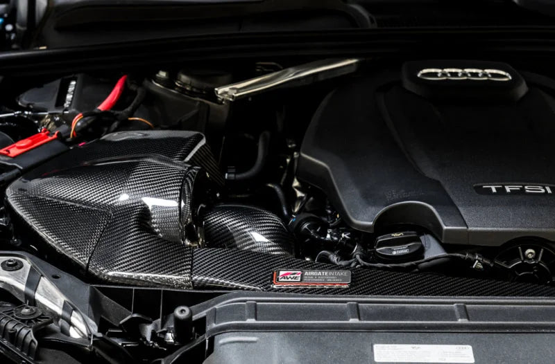 AWE Tuning Audi B9 A4/A5 2.0T Quattro Carbon Fiber AirGate Intake w/ Lid - Installation View