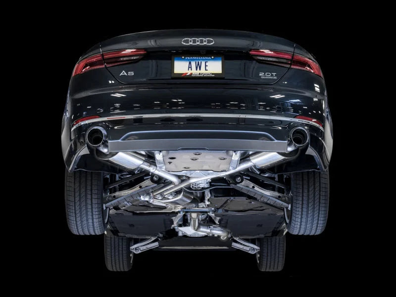AWE Tuning Audi B9 A5 Touring Edition Exhaust Dual Outlet - Chrome Silver Tips (Includes DP) - Installation View
