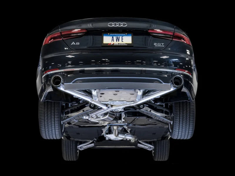 AWE Tuning Audi B9 A5 Track Edition Exhaust Dual Outlet - Chrome Silver Tips (Includes DP) - Back View