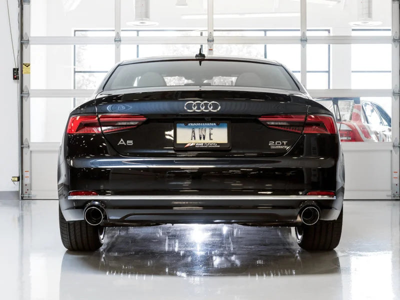 AWE Tuning Audi B9 A5 Track Edition Exhaust Dual Outlet - Chrome Silver Tips (Includes DP) - Installation View