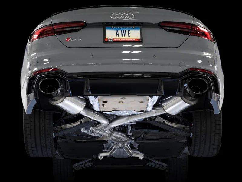 AWE Tuning Audi B9 RS 5 Sportback Touring Edition Exhaust-Non Resonated- Diamond Black RS Style Tips - Back View