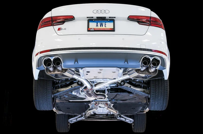 AWE Tuning Audi B9 S4 SwitchPath Exhaust - Non-Resonated (Silver 102mm Tips) - Side View