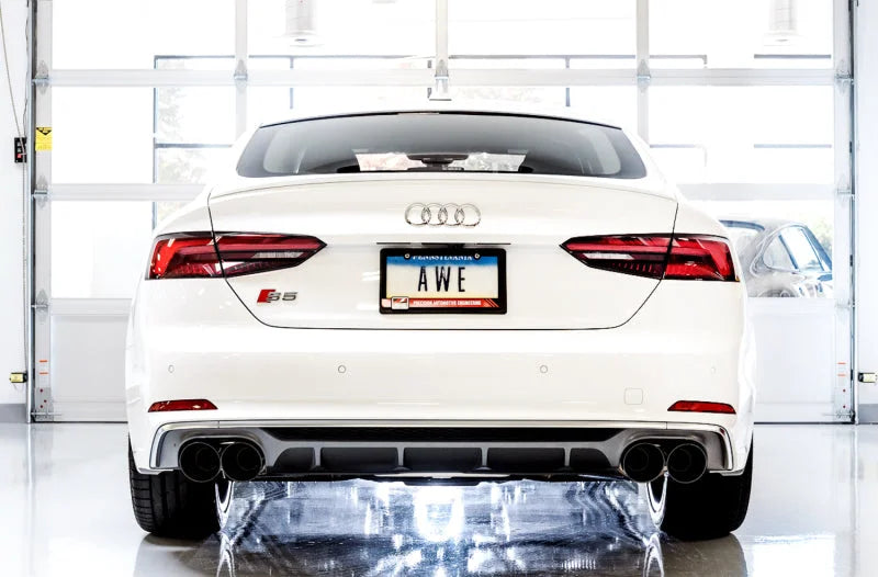 AWE Tuning Audi B9 S4 Touring Edition Exhaust - Non-Resonated (Black 102mm Tips) - Side View