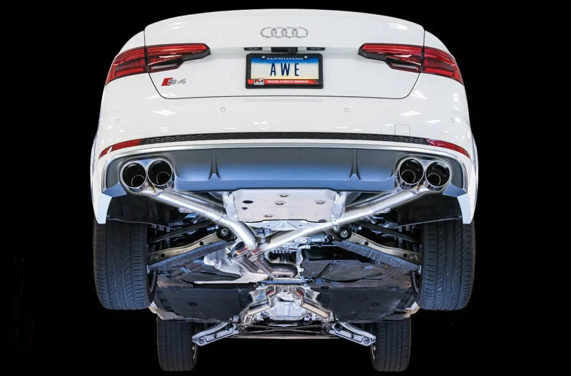 AWE Tuning Audi B9 S4 Track Edition Exhaust - Non-Resonated (Silver 102mm Tips) - Side View