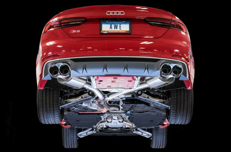 AWE Tuning Audi B9 S5 3.0T Touring Edition Exhaust - Chrome Silver Tips (102mm) - Side View