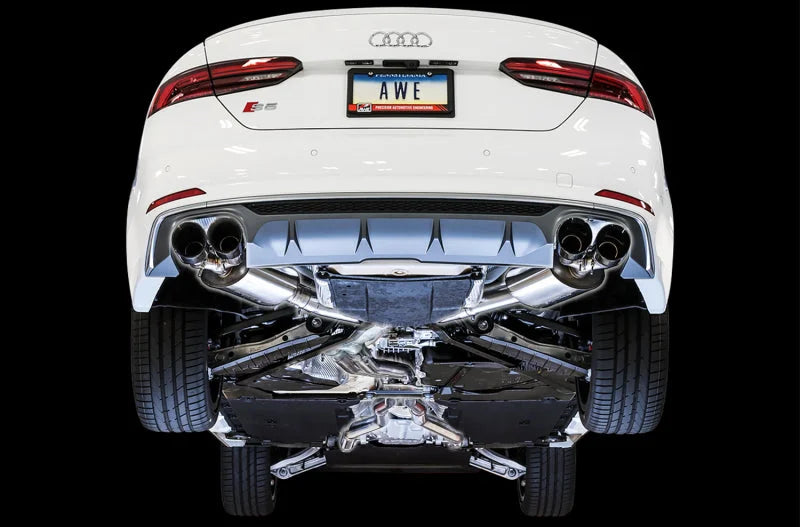 AWE Tuning Audi B9 S5 Sportback Touring Edition Exhaust - Non-Resonated (Black 102mm Tips) - Back View