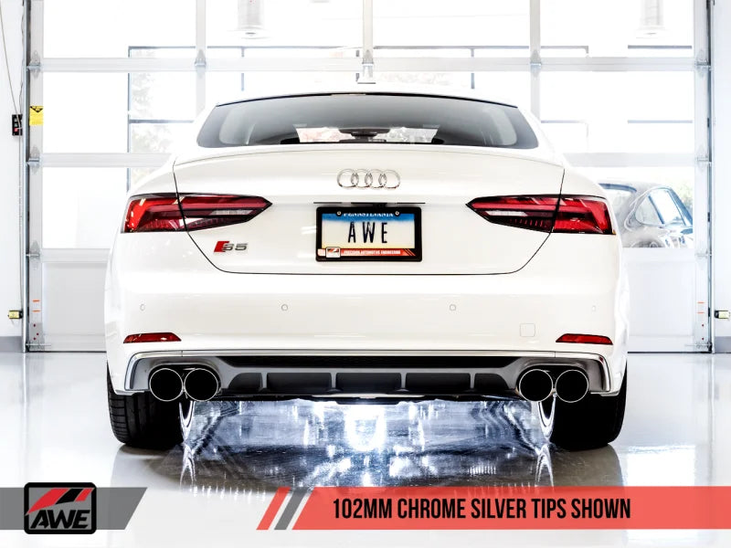 AWE Tuning Audi B9 S5 Sportback Track Edition Exhaust - Non-Resonated (Silver 102mm Tips) - Side View