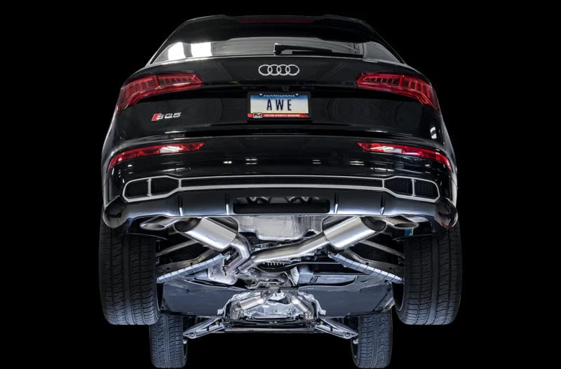 AWE Tuning Audi B9 SQ5 Resonated Touring Edition Cat-Back Exhaust - No Tips (Turn Downs) - Back View