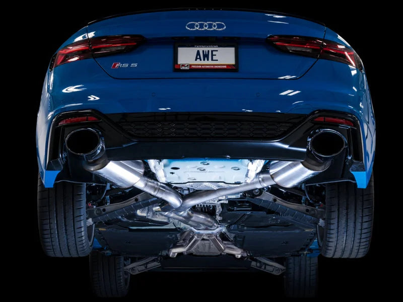 AWE Tuning Audi B9.5 RS5 Sportback Non-Resonated Touring Edition Exhaust - RS-Style Diamond Blk Tips - Back View