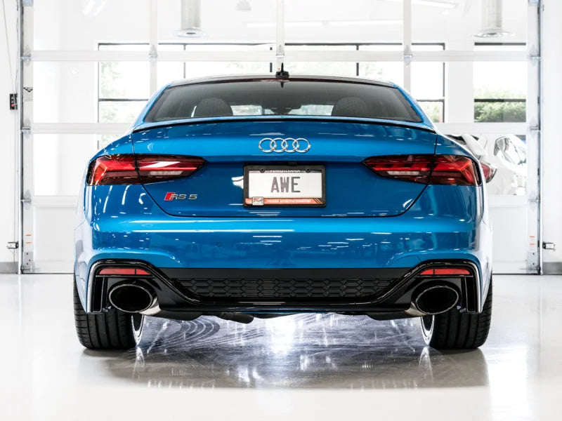 AWE Tuning Audi B9.5 RS5 Sportback Non-Resonated Touring Edition Exhaust - RS-Style Diamond Blk Tips - Installation View
