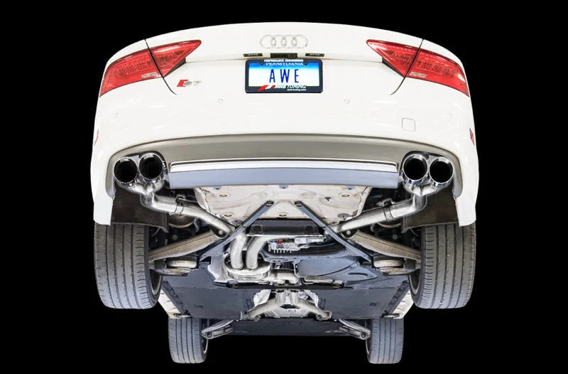 AWE Tuning Audi C7 / C7.5 S7 4.0T Track Edition Exhaust - Chrome Silver Tips - Side View