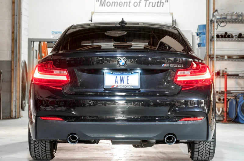 AWE Tuning BMW F22 M235i / M240i Touring Edition Axle-Back Exhaust - Chrome Silver Tips (90mm) - Side View