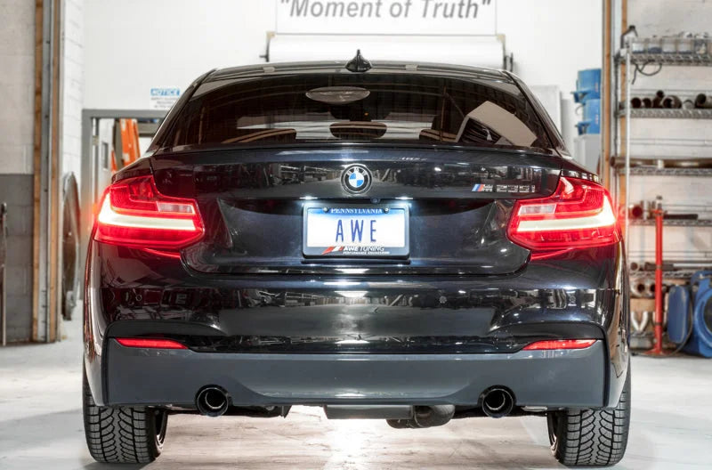 AWE Tuning BMW F22 M235i / M240i Touring Edition Axle-Back Exhaust - Diamond Black Tips (102mm) - Side View