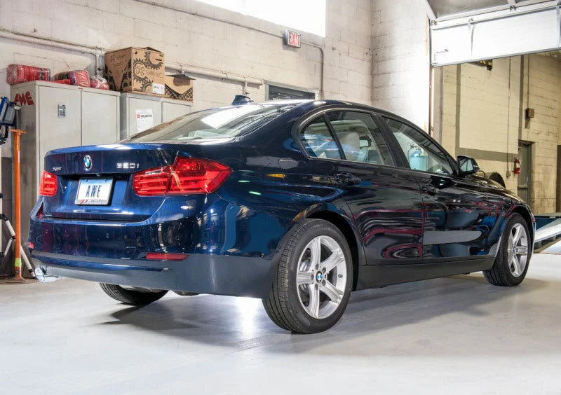 AWE Tuning BMW F30 320i Touring Exhaust w/Performance Mid Pipe - Chrome Silver Tip (90mm) - Side View