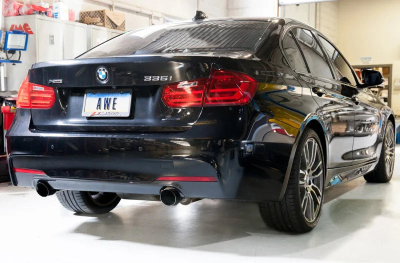 AWE Tuning BMW F3X 335i/435i Touring Edition Axle-Back Exhaust - Diamond Black Tips (102mm) - Side View