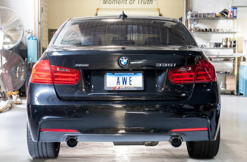 AWE Tuning BMW F3X 335i/435i Touring Edition Axle-Back Exhaust - Diamond Black Tips (90mm) - Side View