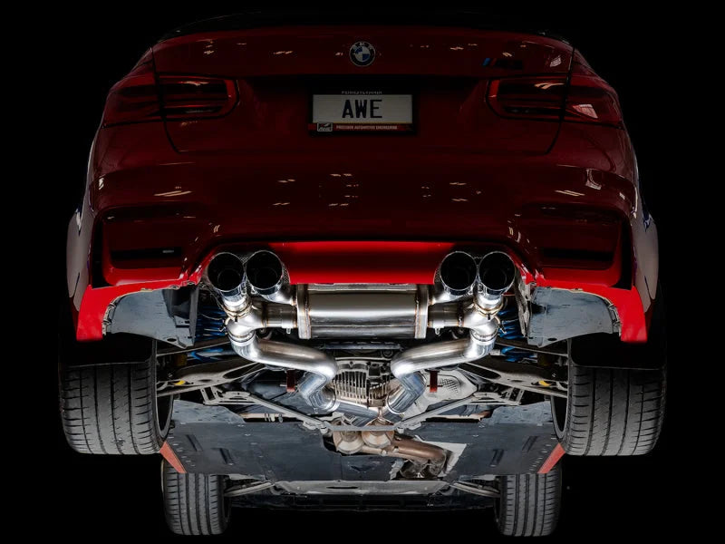 AWE Tuning BMW F8X M3/M4 SwitchPath Catback Exhaust - Diamond Black Tips - Installation View