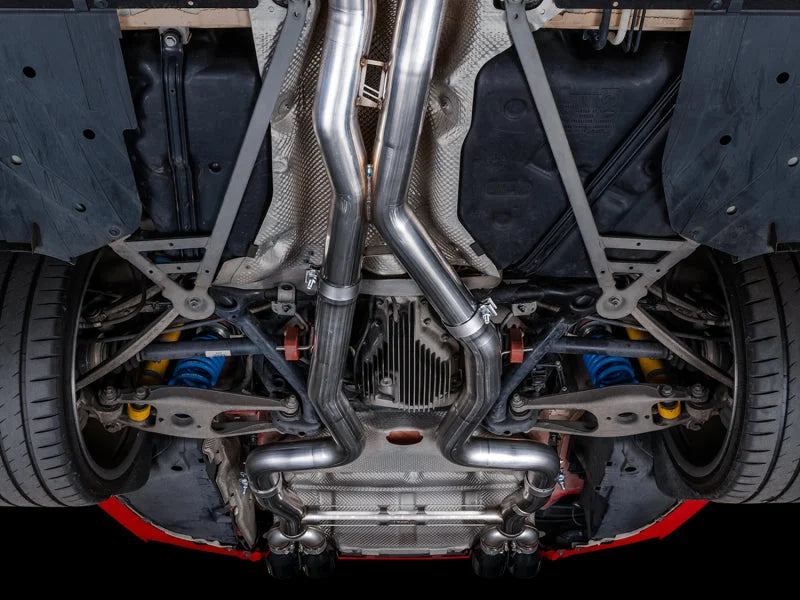 AWE Tuning BMW F8X M3/M4 Track Edition Catback Exhaust - Chrome Silver Tips - Installation View