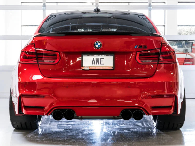 AWE Tuning BMW F8X M3/M4 Track Edition Catback Exhaust - Diamond Black Tips - Installation View