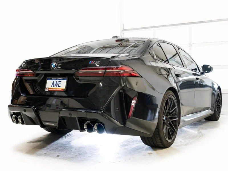 AWE Tuning BMW G90/G99 M5 Track Edition Cat-Back Exhaust - Chrome Silver Tips - Back View