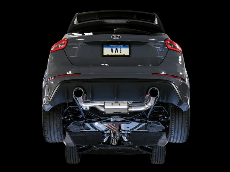AWE Tuning Ford Focus RS SwitchPath Cat-back Exhaust - Diamond Black Tips - Back View