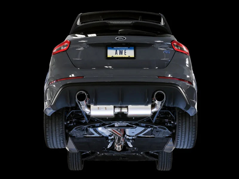 AWE Tuning Ford Focus RS Touring Edition Cat-back Exhaust- Resonated - Chrome Silver Tips - Installation View
