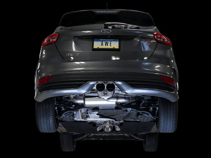 AWE Tuning Ford Focus ST Touring Edition Cat-back Exhaust - Resonated - Chrome Silver Tips - Back View