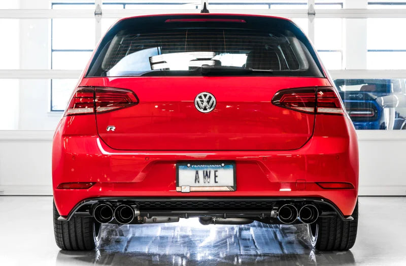 AWE Tuning MK7.5 Golf R SwitchPath Exhaust w/Diamond Black Tips 102mm - Back View