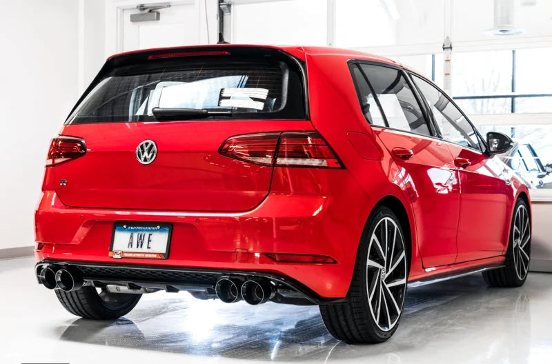 AWE Tuning MK7.5 Golf R SwitchPath Exhaust w/Diamond Black Tips 102mm - Installation View