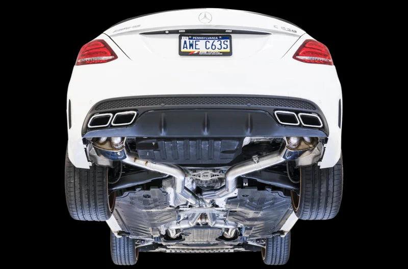 AWE Tuning Mercedes-Benz W205 AMG C63/S Sedan SwitchPath Exhaust System - for Non-DPE Cars - Side View