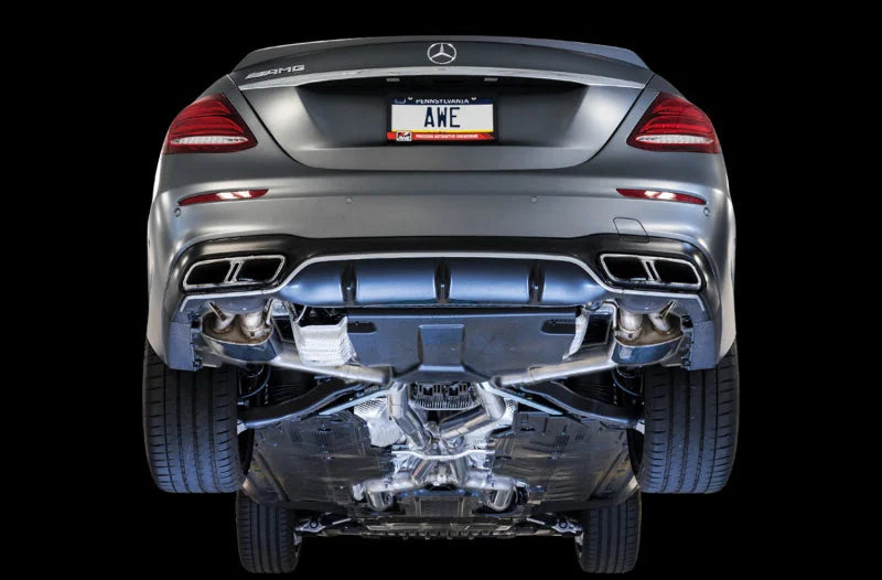 AWE Tuning Mercedes-Benz W213 AMG E63/S Sedan/Wagon SwitchPath Exhaust System - for Non-DPE Cars - Side View