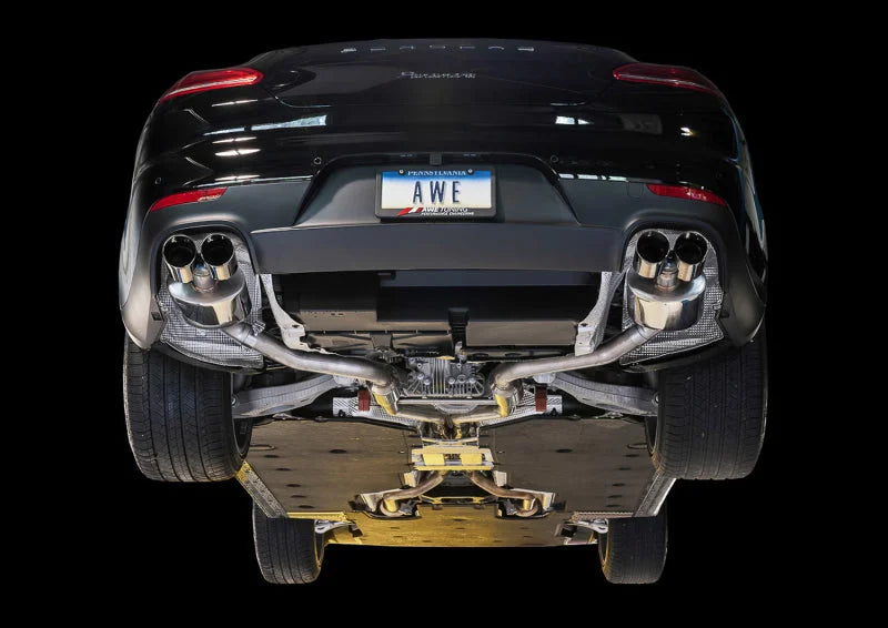 AWE Tuning Panamera 2/4 Track Edition Exhaust (2014+) - w/Chrome Silver Tips - Side View