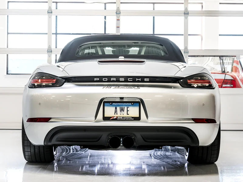 AWE Tuning Porsche 718 Boxster / Cayman Touring Edition Exhaust - Diamond Black Tips - Side View