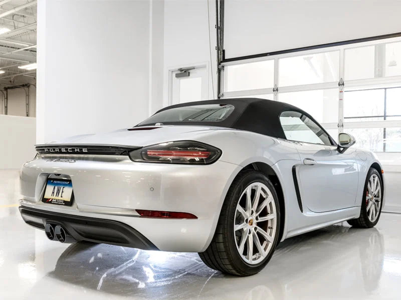 AWE Tuning Porsche 718 Boxster / Cayman Track Edition Exhaust - Diamond Black Tips - Side View