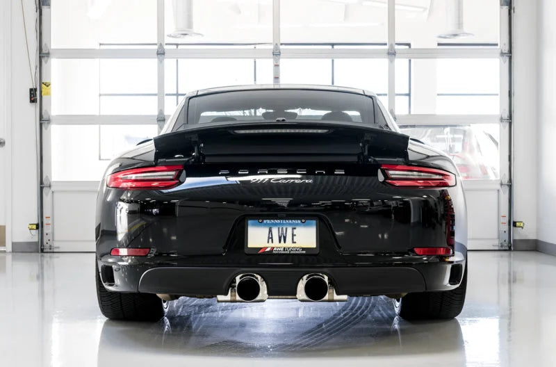 AWE Tuning Porsche 911 (991.2) Carrera / S SwitchPath Exhaust for PSE Cars - Chrome Silver Tips - Side View