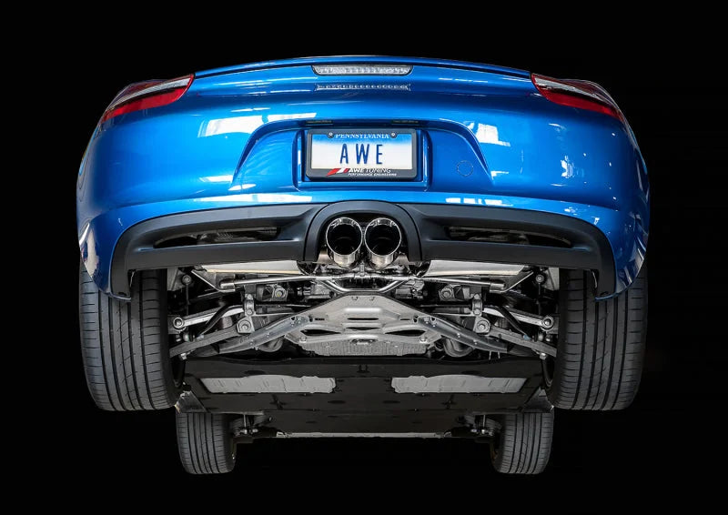 AWE Tuning Porsche 981 Performance Exhaust System - w/Chrome Silver Tips - Side View