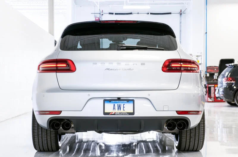 AWE Tuning Porsche Macan Track Edition Exhaust System - Diamond Black 102mm Tips - Side View