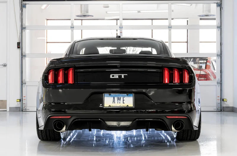 AWE Tuning S550 Mustang GT Cat-back Exhaust - Track Edition (Diamond Black Tips) - Side View