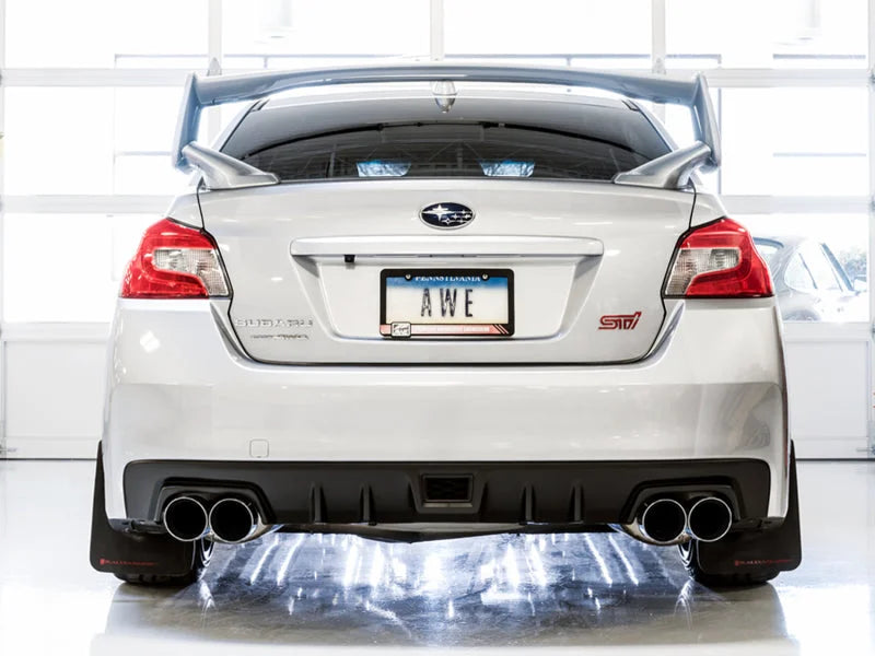 AWE Tuning Subaru STI VA / WRX GV / STI GV Sedan Touring Edition Exhaust - Chrome Silver Tip (102mm) - Side View