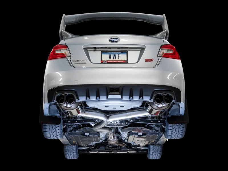 AWE Tuning Subaru STI VA / WRX GV / STI GV Sedan Touring Edition Exhaust - Diamond Black Tip (102mm) - Back View