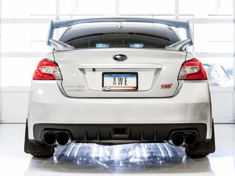 AWE Tuning Subaru STI VA / WRX GV / STI GV Sedan Touring Edition Exhaust - Diamond Black Tip (102mm) - Installation View