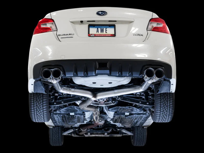 AWE Tuning Subaru WRX/STI VA/GV Sedan Track Edition Exhaust - Chrome Silver Tips (102mm) - Side View